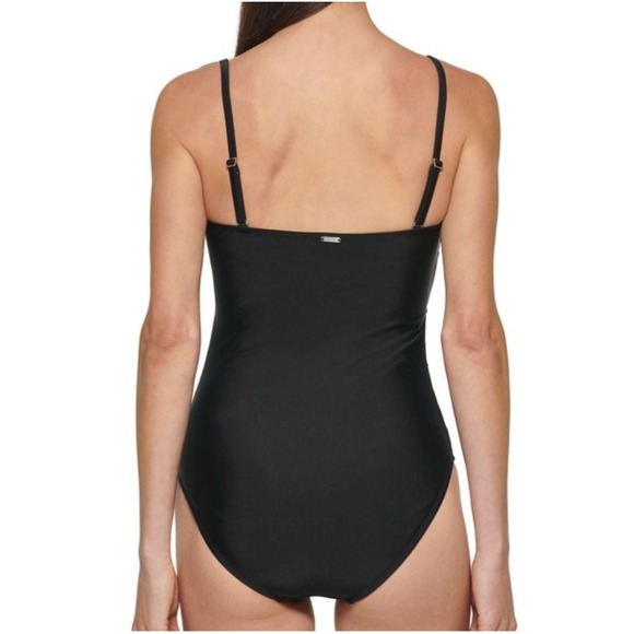 DKNY Black Shirred Convertible Bathing Suit NWT Size M - Picture 3 of 7